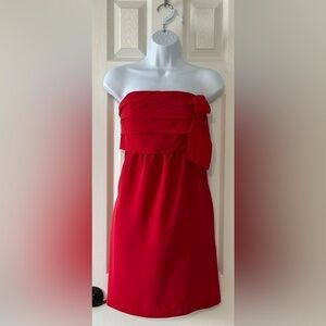 Rendez-Vous Red Strapless Mini Dress with Bow and Pockets – Size 4